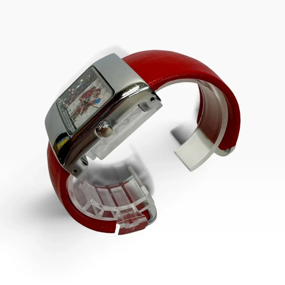 Cuff Watch Womens OS Red Holographic Glitter Dial 28833 114 Santa Christmas